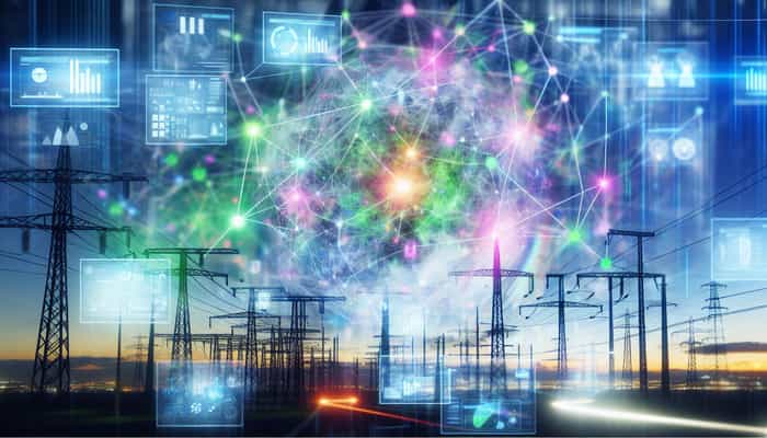 An image of a smart grid powered by artificial intelligence and advanced data analytics in the utility industry